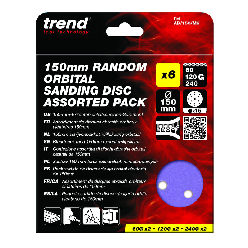 AB/150/M6 - 150mm 60G/120G/240G Random Orbital Sanding Disc, 6 Pack