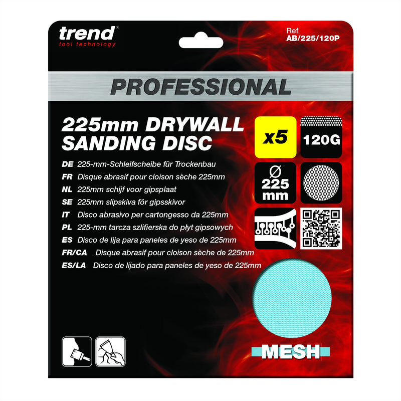 AB/225/120P - 225mm 120G Pro Mesh Drywall Sanding Disc, 5 Pack