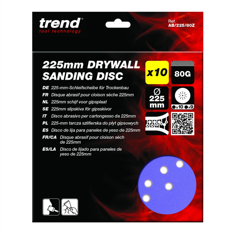 AB/225/80Z - 225mm 80G Drywall Sanding Disc, 10 Pack