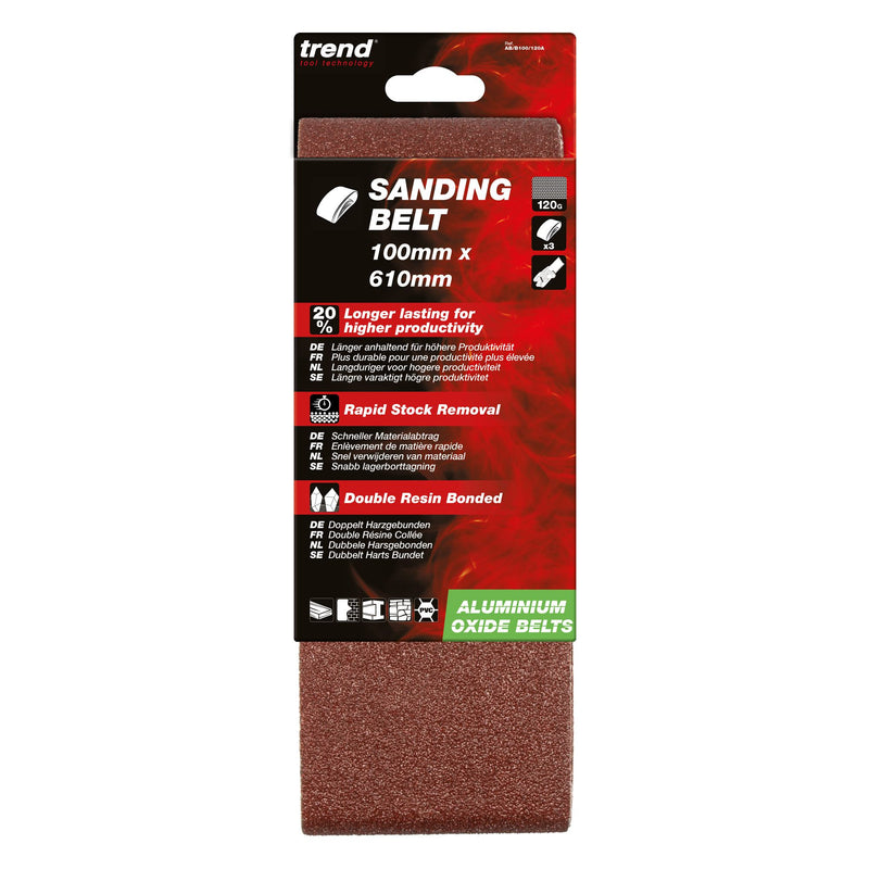 AB/B100/120A - Sanding Belt 120 Grit 100mm x 610mm 3pc