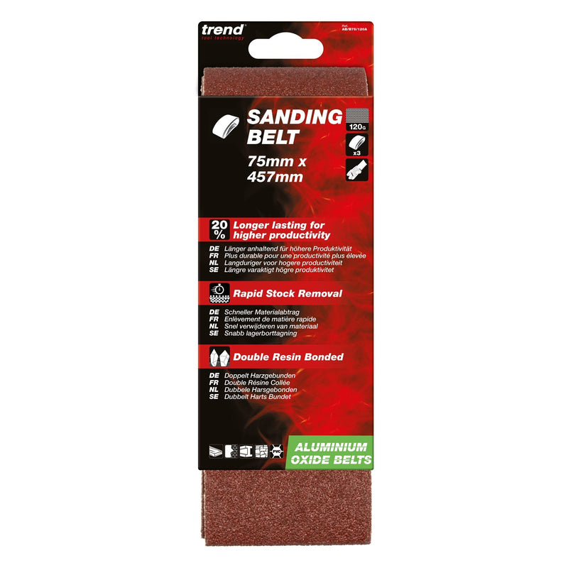 AB/B75/120A - Sanding Belt 120 Grit 75mm x 457mm 3pc