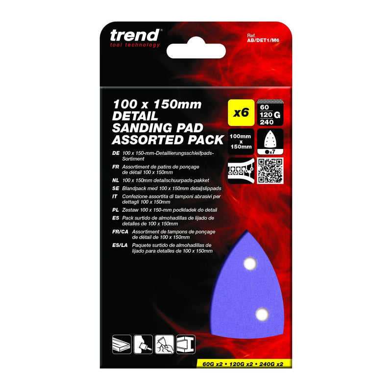 AB/DET1/M6 - 100 x 150mm 7-Hole 60G/120G/240G Detail Sanding Pad, 6 Pack