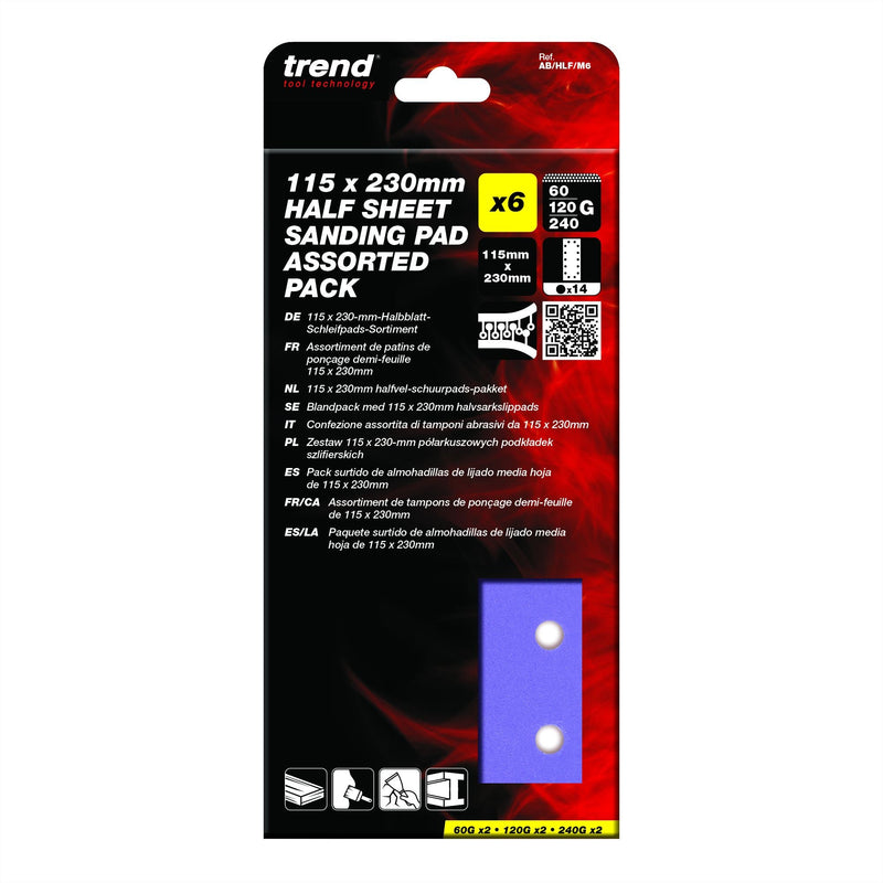 AB/HLF/M6 - 115 x 230mm 60G/120G/240G Half Sheet Sanding Pad, 6 Pack