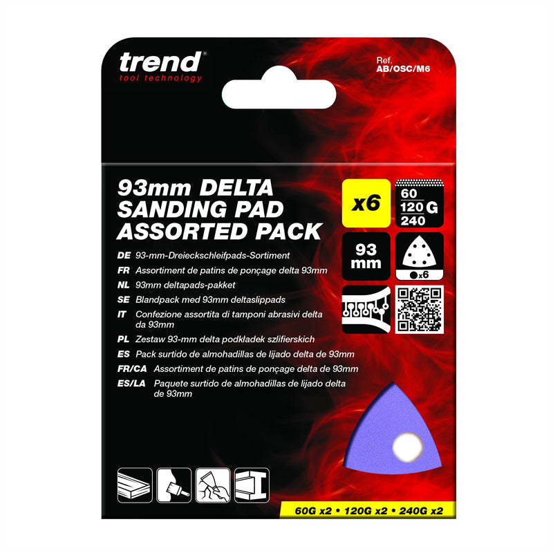 AB/OSC/M6 - 93 x 93mm 60G/120G/240G Delta Sanding Pad, 6 Pack