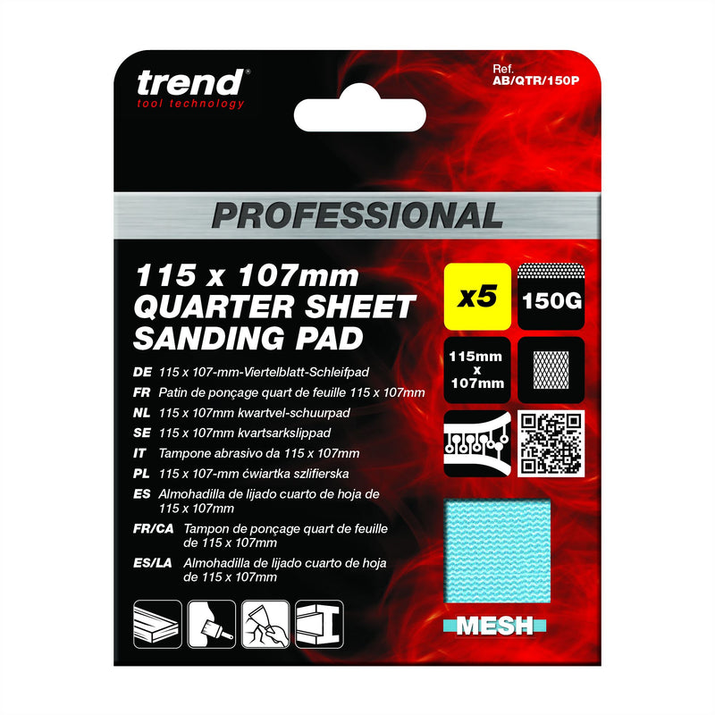 AB/QTR/150P - 115 x 107mm 150G Pro Mesh Quarter Sheet Sanding Pad, 5 Pack