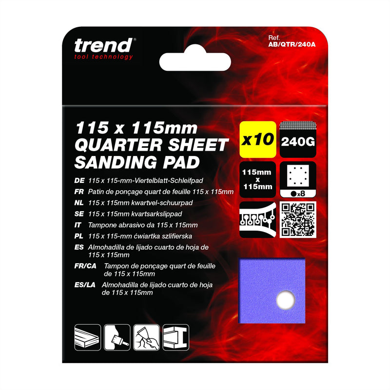 AB/QTR/240A - 115 x 115mm 8-Hole 240G Quarter Sheet Sanding Pad, 10 Pack