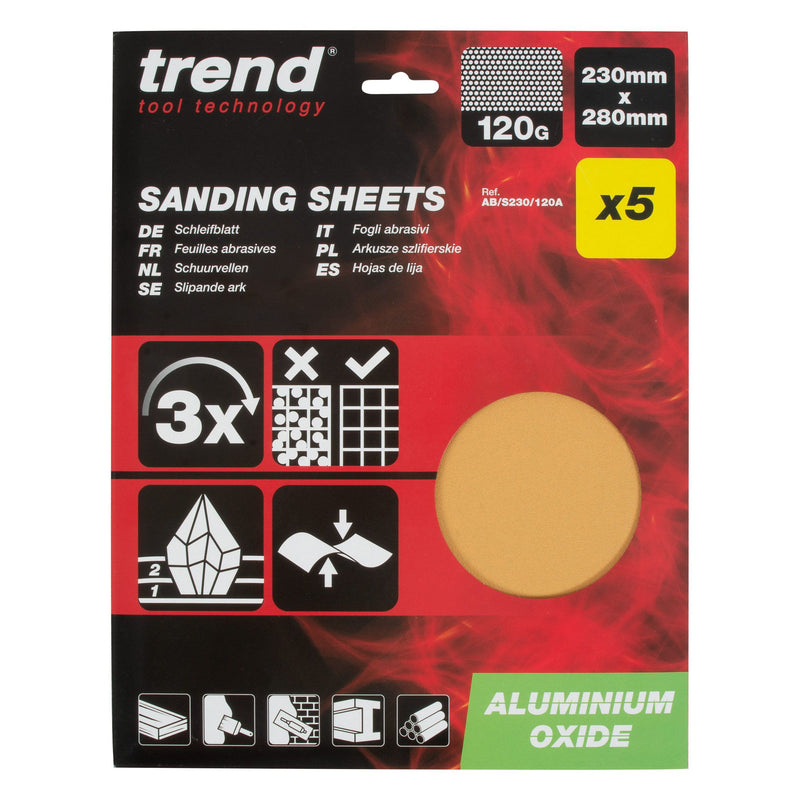 AB/S230/120A - 230 x 280mm 120 Grit Aluminium Oxide Sanding Sheets, 5 Pack