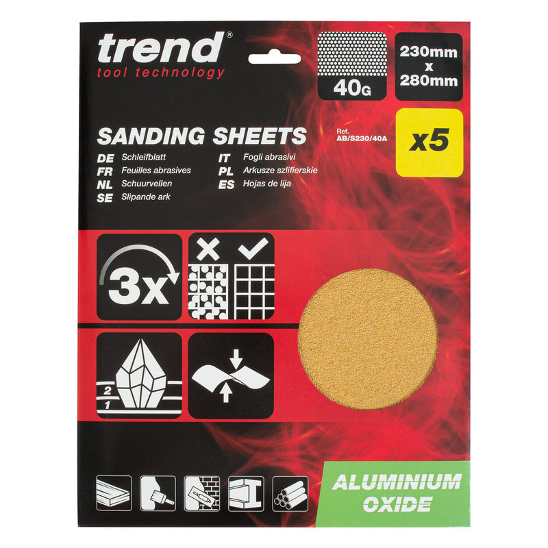 AB/S230/40A - 230 x 280mm 40 Grit Aluminium Oxide Sanding Sheets, 5 Pack