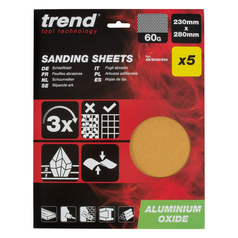 AB/S230/60A - 230 x 280mm 60 Grit Aluminium Oxide Sanding Sheets, 5 Pack