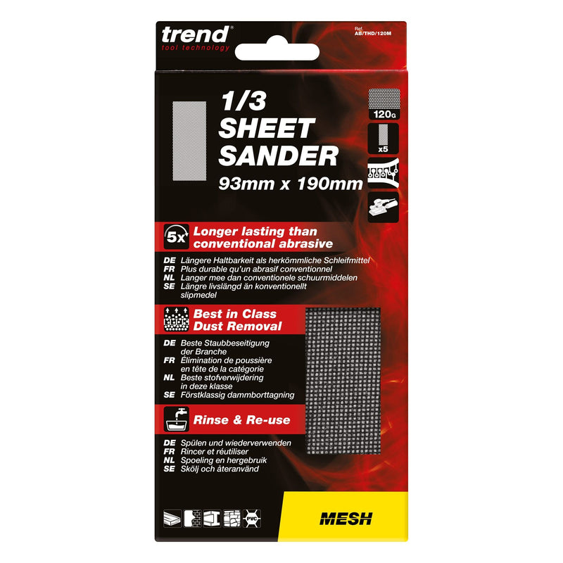 AB/THD/120M - Mesh 1/3 Sheet Sanding Sheet 5pc 93mm x 190mm 120 grit