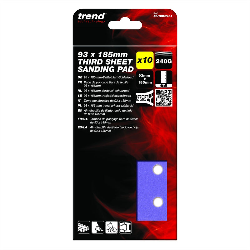 AB/THD/240A - 93 x 185mm 240G Third Sheet Sanding Pad, 10 Pack