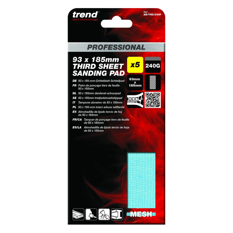AB/THD/240P - 93 x 185mm 240G Pro Mesh Third Sheet Sanding Pad, 5 Pack