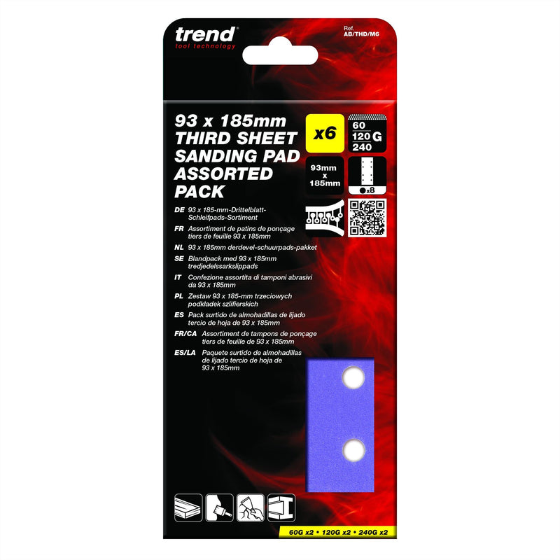 AB/THD/M6 - 93 x 185mm 60G/120G/240G Third Sheet Sanding Pad, 6 Pack