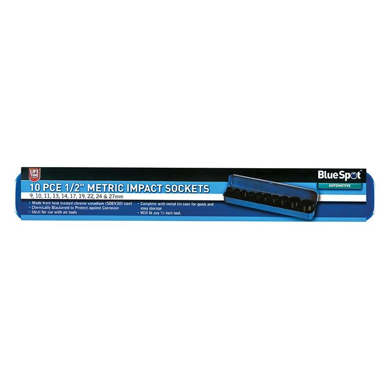 Bluespot Tools 1/2in Metric Impact Socket Set 9-27mm, 10 Piece BlueSpot Tools - RockBottom Northampton