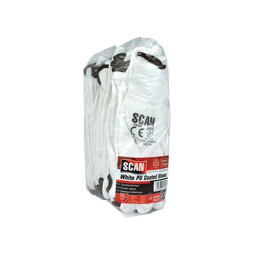 Scan White PU Coated Gloves - XL (Size 10) (Pack 12) Scan - RockBottom Nothampton