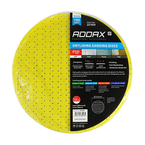 TIMCO Drylining Sanding Discs 120 Grit Yellow - 225mm