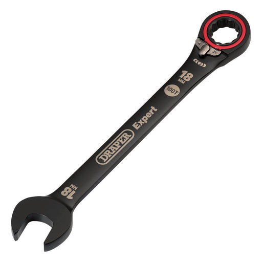 Draper 03908 Draper Expert HI-TORQ®  Metric Reversible Ratchet Combination Spanner, 18mm, Black