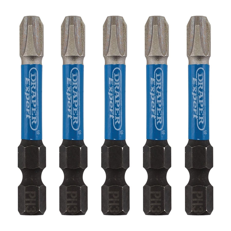 Draper 05645 Draper Expert Cross Slot/PH Type Impact Screwdriver Bits, No.3 x 50mm, 1/4" Hex (Pack of 5)