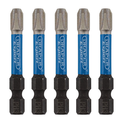 Draper 05645 Draper Expert Cross Slot/PH Type Impact Screwdriver Bits, No.3 x 50mm, 1/4" Hex (Pack of 5)