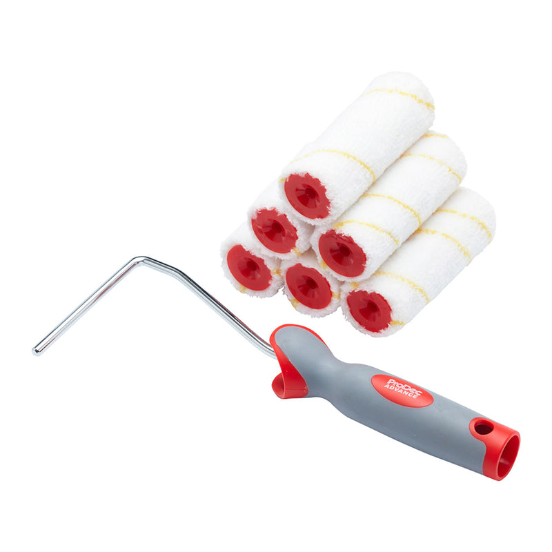 ProDec Advance 7pc Jumbo Core Short Pile Microfibre 4" Mini Rollers & Frame