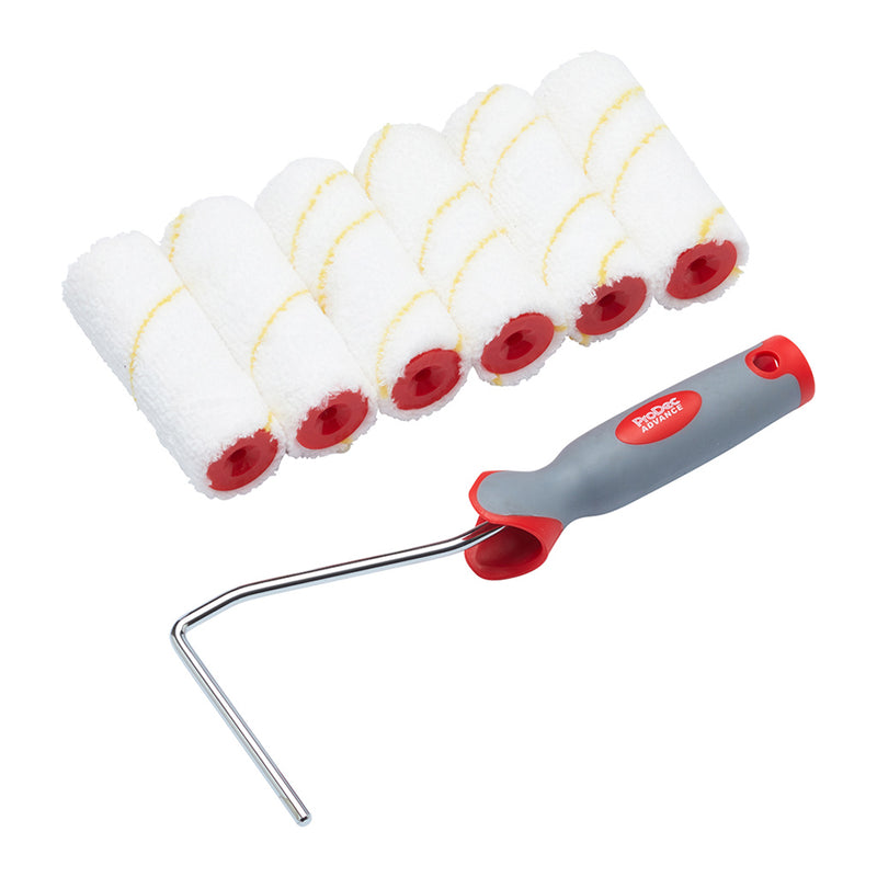 ProDec Advance 7pc Jumbo Core Short Pile Microfibre 4" Mini Rollers & Frame