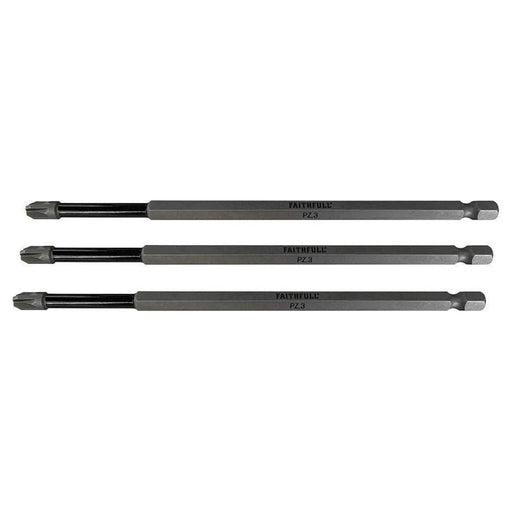 Faithfull Pozidriv Impact Screwdriver Bits PZ3 x 150mm (Pack 3) Faithfull - RockBottom Northampton