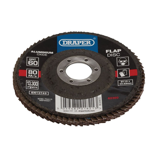 Draper 82360 Aluminium Oxide Flap Disc, 115 x 22.23mm, 60 Grit