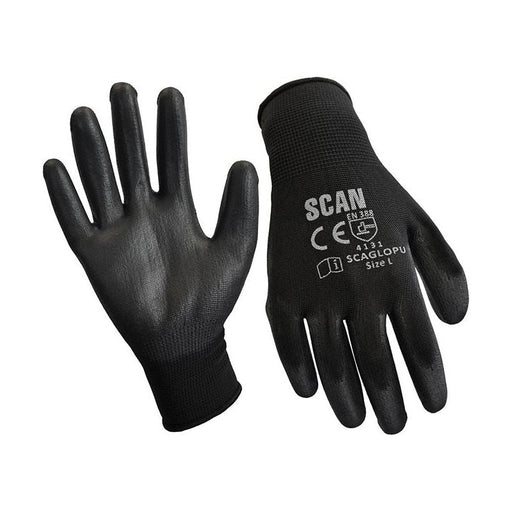 Scan Black PU Coated Gloves - L (Size 9) (12 Pairs) Scan - RockBottom Nothampton