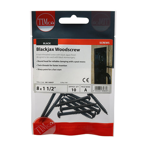 TIMCO Twin-Threaded Round Head Black Woodscrews — Trade Pack