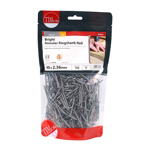 TIMCO Annular Ringshank Nails Bright — 1kg Bag