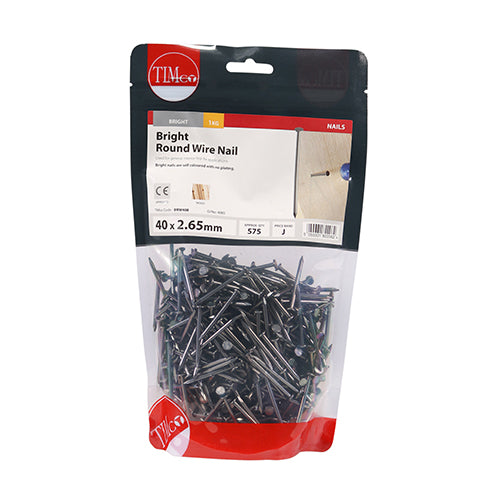 TIMCO Round Wire Nails Bright — 1kg Bag