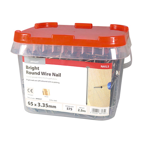 TIMCO Round Wire Nails Bright — 2kg Tub