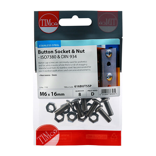 TIMCO Button Socket Screws ISO7380 A2 Stainless Steel