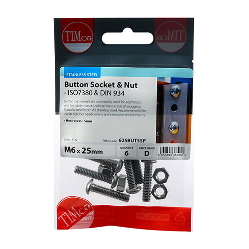 TIMCO Button Socket Screws ISO7380 A2 Stainless Steel