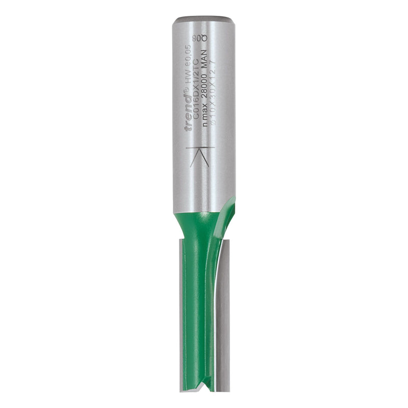 C016DX1/2TC - Trend CraftPro 1/2in Shank Two Flute Straight Router Cutter Bit 10mm dia x 30mm cut depth