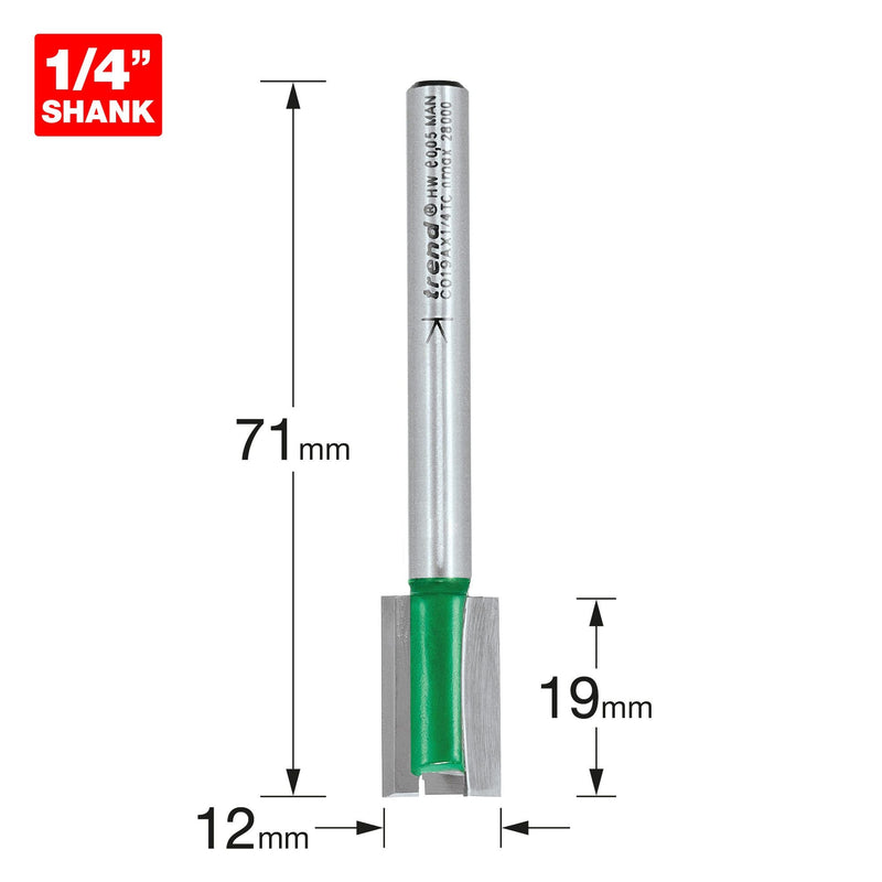 C019AX1/4TC - Trend Craft Pro 12mm x 19mm 1/4in shank router cutter bit for use with Trend Hinge Jigs