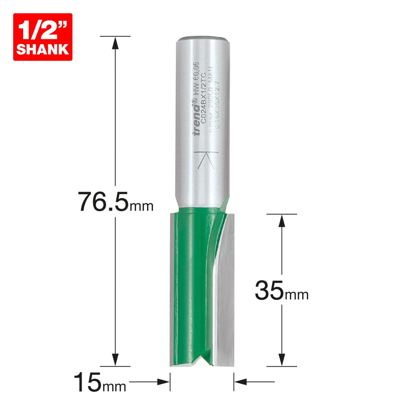 C024BX1/2TC - Two Flute Cutter 15mm diameter