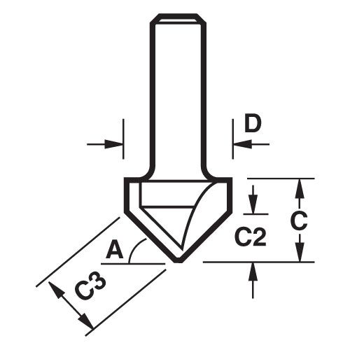 C044X1/4TC - Chamfer V groove cutter angle=45 degrees