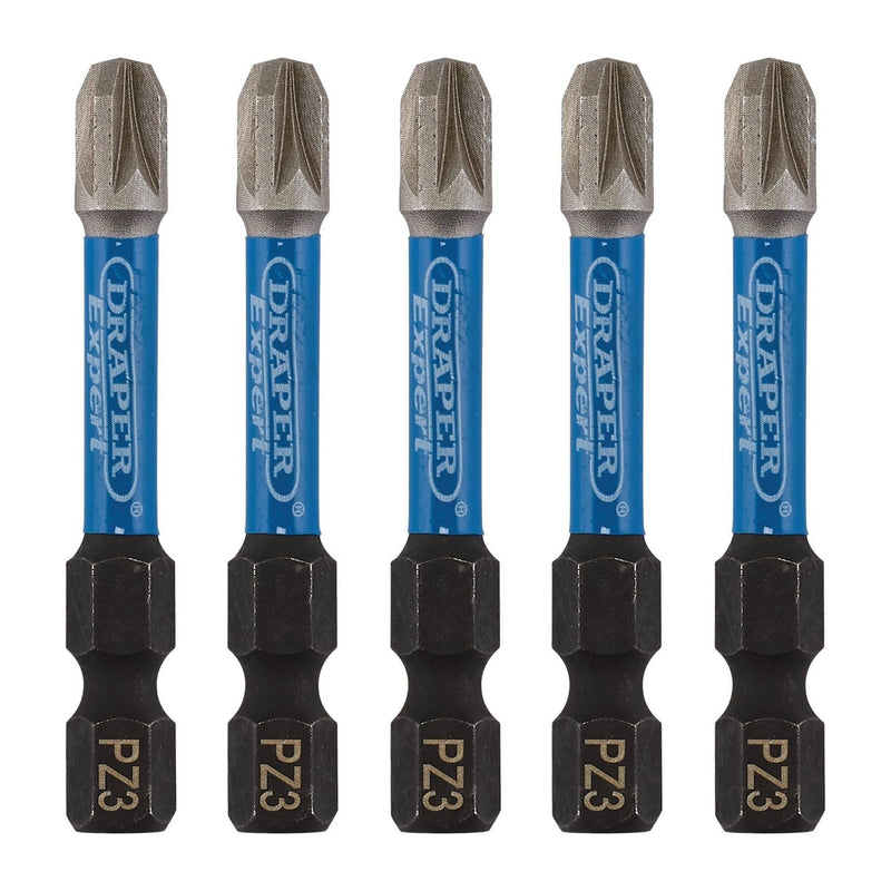 Draper 05648 Draper Expert PZ-Type Impact Screwdriver Bits, No.3 x 50mm, 1/4" Hex (Pack of 5)