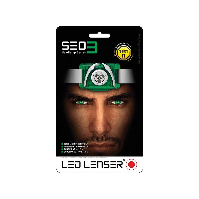 Ledlenser SEO3 LED Headlamp - Green (Test-It Pack) Ledlenser - RockBottom Northampton