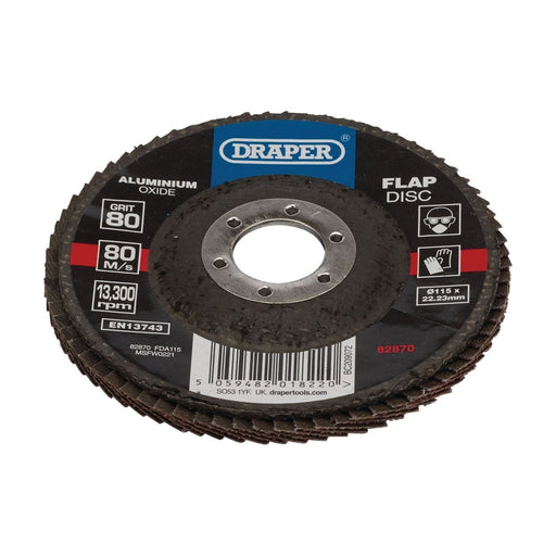 Draper 82870 Aluminium Oxide Flap Disc, 115 x 22.23mm, 80 Grit