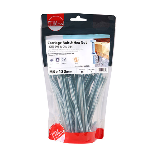TIMCO Carriage Bolts DIN603 & Hex Full Nut DIN934 Silver — Bag