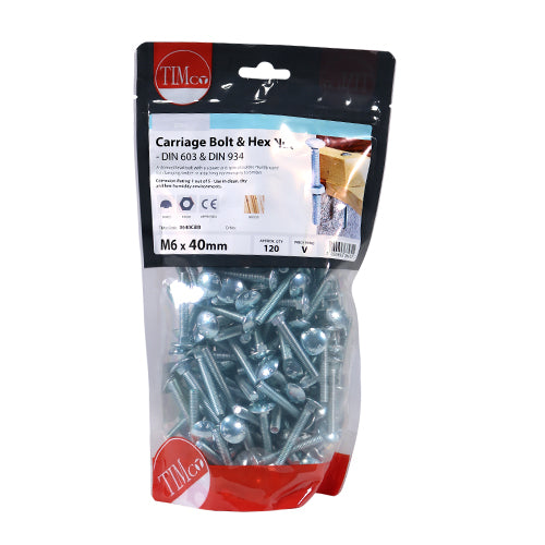 TIMCO Carriage Bolts DIN603 & Hex Full Nut DIN934 Silver — Bag