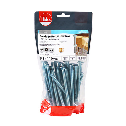 TIMCO Carriage Bolts DIN603 & Hex Full Nut DIN934 Silver — Bag