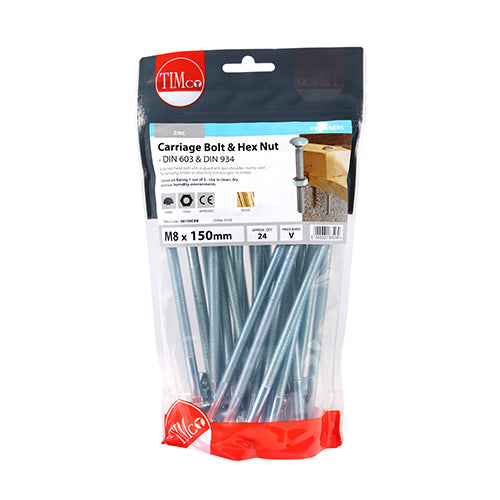 TIMCO Carriage Bolts DIN603 & Hex Full Nut DIN934 Silver — Bag