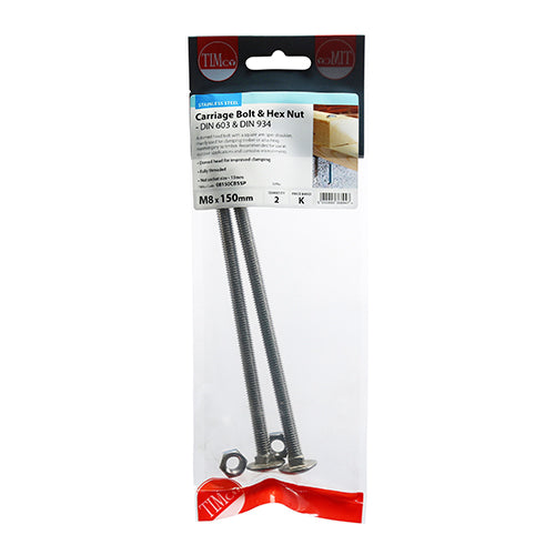 TIMCO Carriage Bolts DIN603 & Hex Full Nut DIN934 A2 Stainless Steel