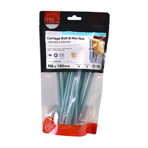 TIMCO Carriage Bolts DIN603 & Hex Full Nut DIN934 Silver — Bag