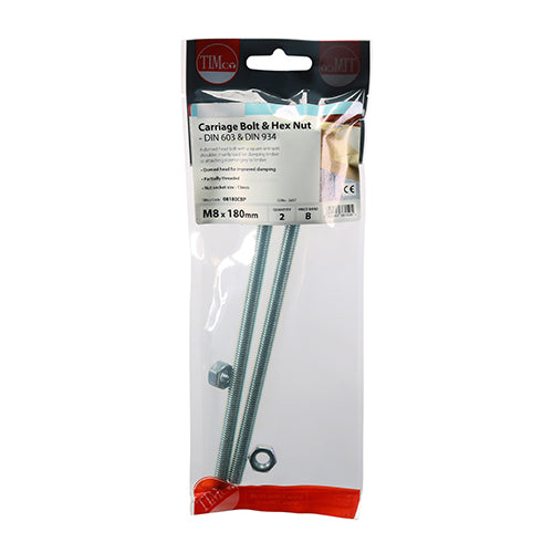 TIMCO Carriage Bolts DIN603 & Hex Full Nut DIN934 Silver — Trade Pack