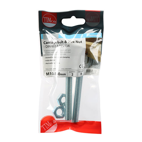 TIMCO Carriage Bolts DIN603 & Hex Full Nut DIN934 Silver — Trade Pack