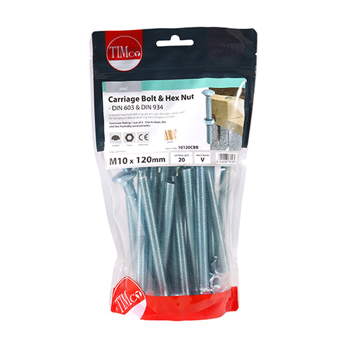 TIMCO Carriage Bolts DIN603 & Hex Full Nut DIN934 Silver — Bag